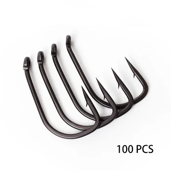 

100Pcs/lot barbed fishing hooks fishhooks Black Coated high carbon steel Carp Fishing Hook
