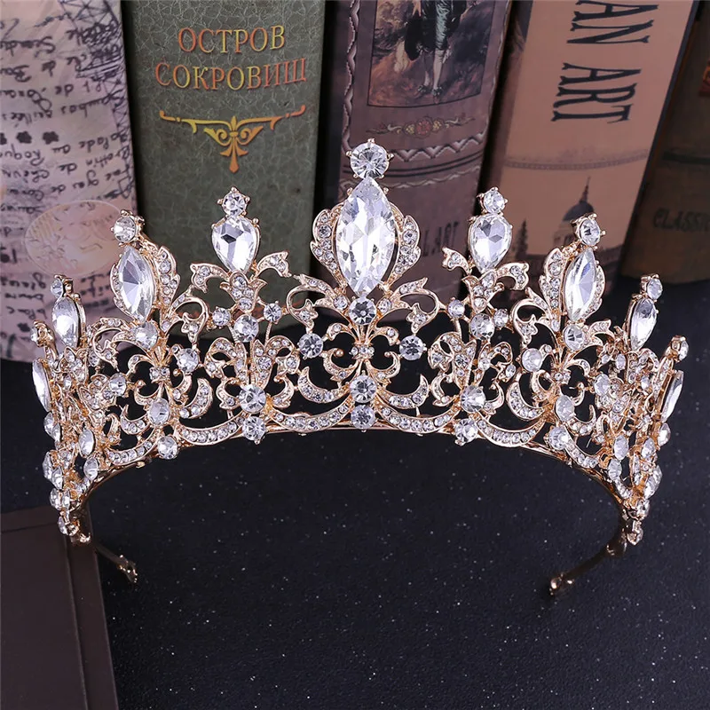 Mamojko Роскошная свадебная тиара с кристаллами в стиле барокко, Королевская Синяя Красная корона, украшение для волос невесты на выпускной, для подружки невесты - Окраска металла: A