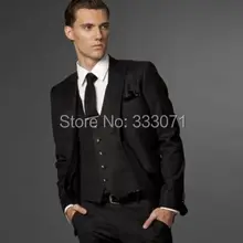 Изготовленный на заказ, чтобы измерить топ продаж, новые мужские Черные смокинги друзей жениха, лучшие мужские деловые Свадебные костюмы(пиджак+ брюки+ жилет+ галстук