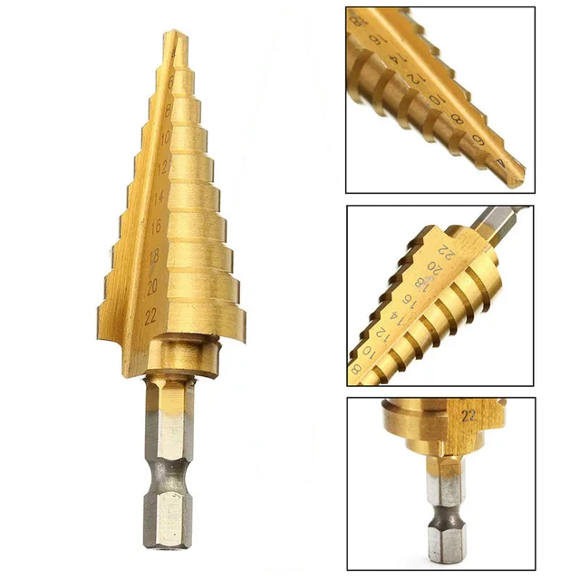 Best Offers New Arrival 4-22MM HSS 4241 Hex Titanium Step Cone Drill Bit Hole Cutter For Sheet Metal Best Offers New Arrival 4-22MM HSS 4241 Hex Titanium Step Cone Drill Bit Hole Cutter For Sheet Metal