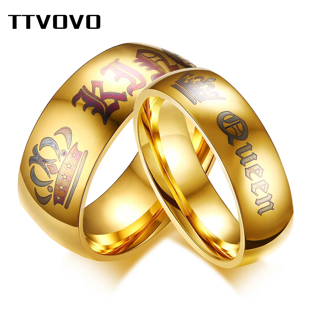 Best TTVOVO King Queen Wedding Couples Rings for Women Men Stainless Steel Crown Charms Engagement Bands Personalized Promise Jewelry