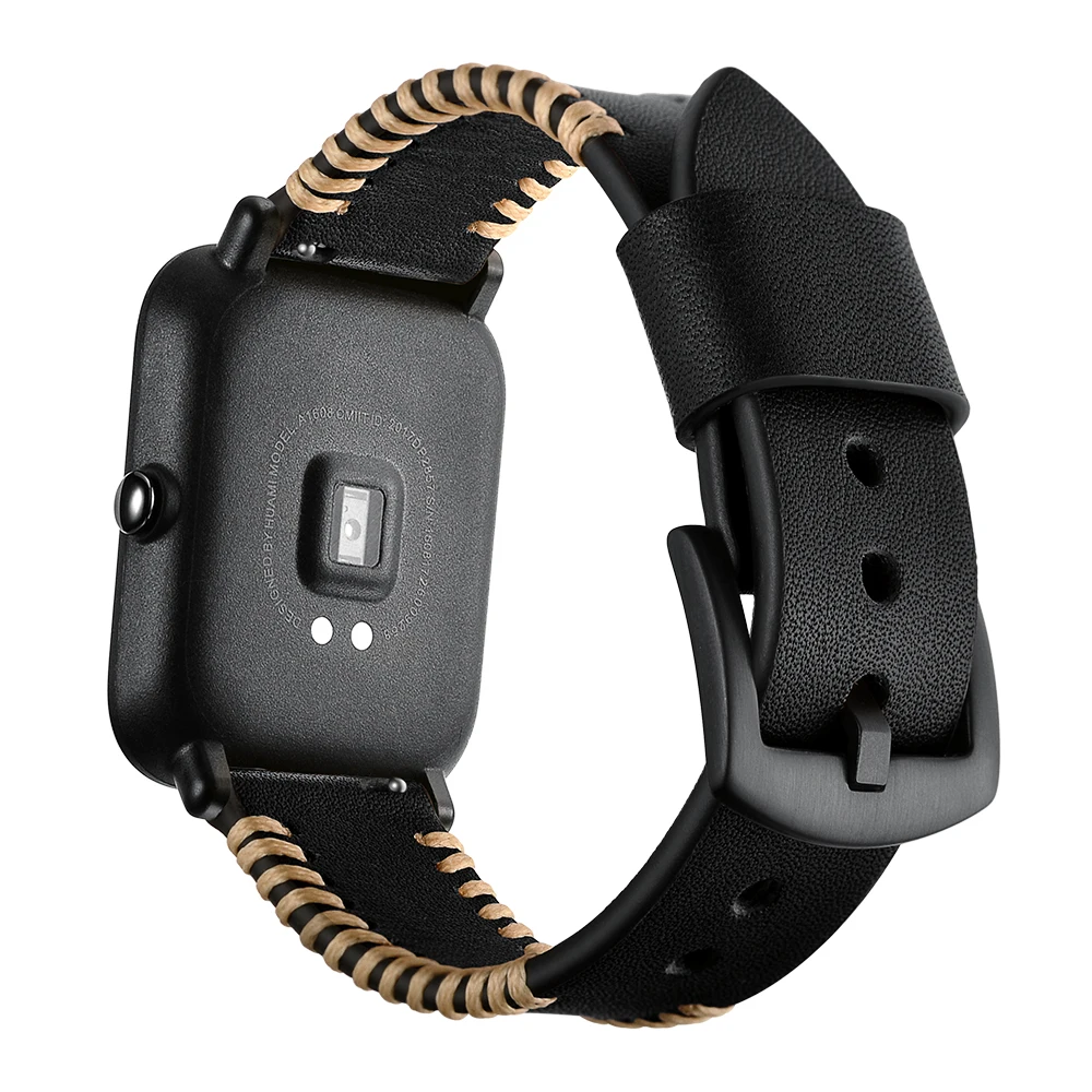Кожаный ремешок 20 мм для умных часов Xiaomi Huami Amazfit Bip BIT браслет из натуральной