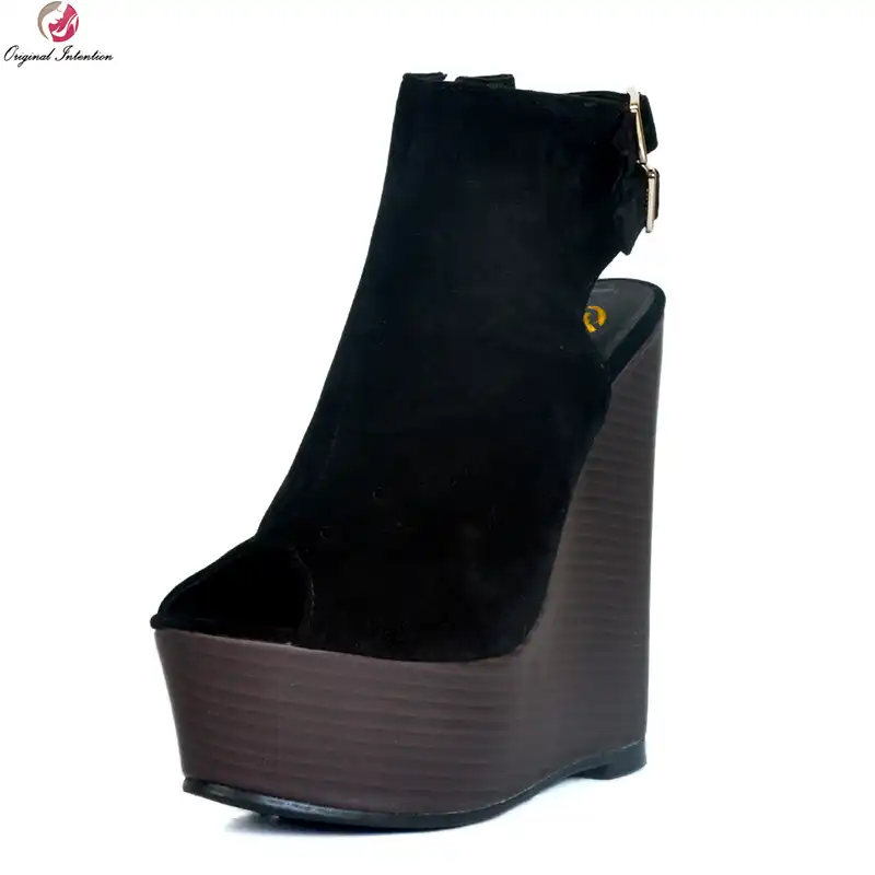womens black peep toe wedges