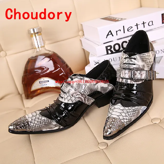 Mens Italian Leather Shoes Snake Skin Men Loafers Pointed Toe Dress Mens Italian Leather Shoes Snake Skin Men Loafers Pointed Toe Dress High Heels Steel