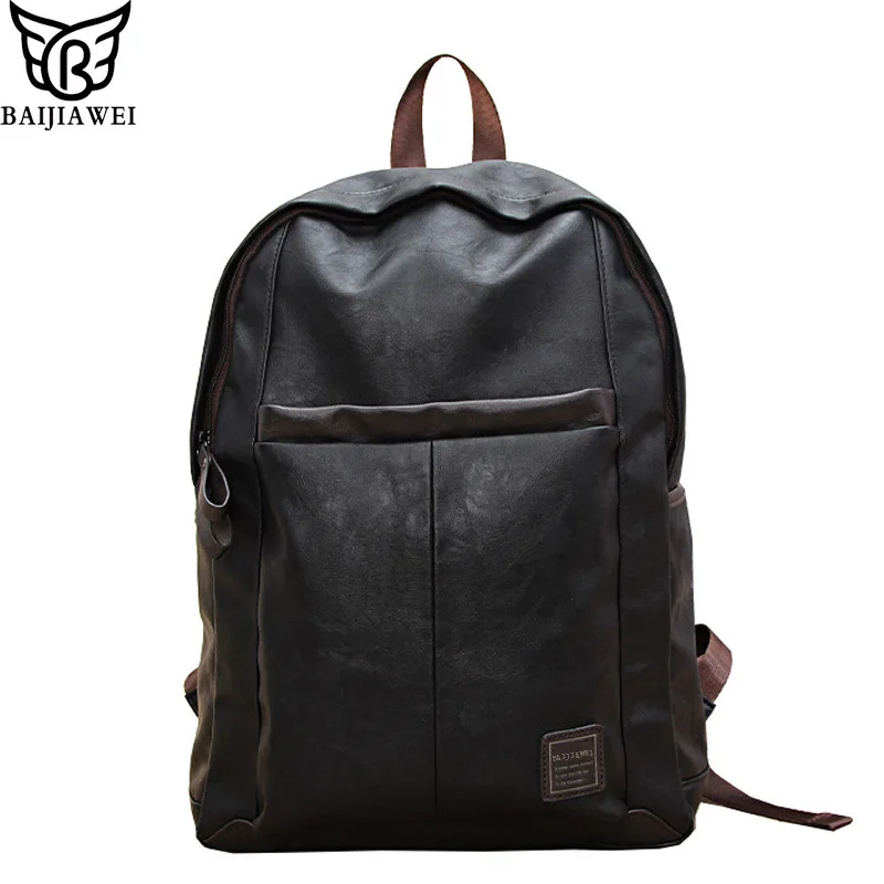 

BAIJIAWEI Hot Sale Oil Wax Leather Backpack For Men College Style Bags Leather Laptop Bag Casual & Travel Backpack Mochila Zip