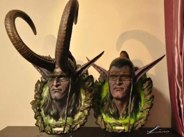 Модель вентиляторов wow Illidan рогатая голова gk смолы настенный содержит светодиодный светильник глаз и основание для коллекции