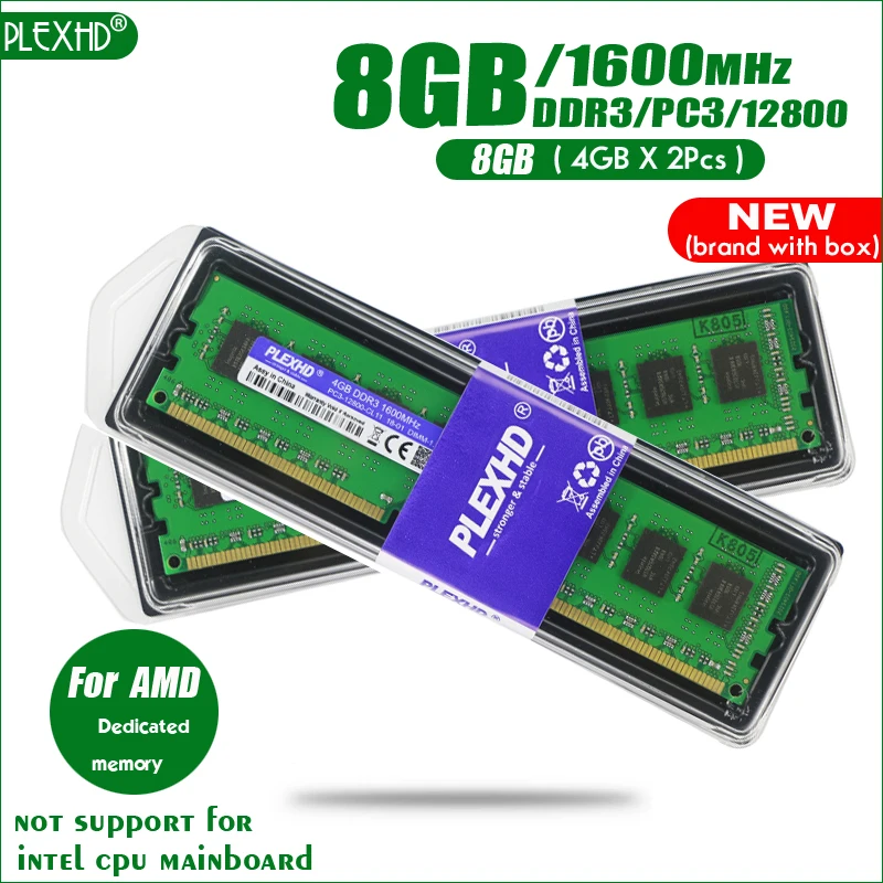 PLEXHD 8 Гб(2 шт x4гб) 8 ГБ DDR3 PC3-12800 1600 МГц PC3 12800 для настольных ПК DIMM память ram 240 контакты для AMD совместимы с системой