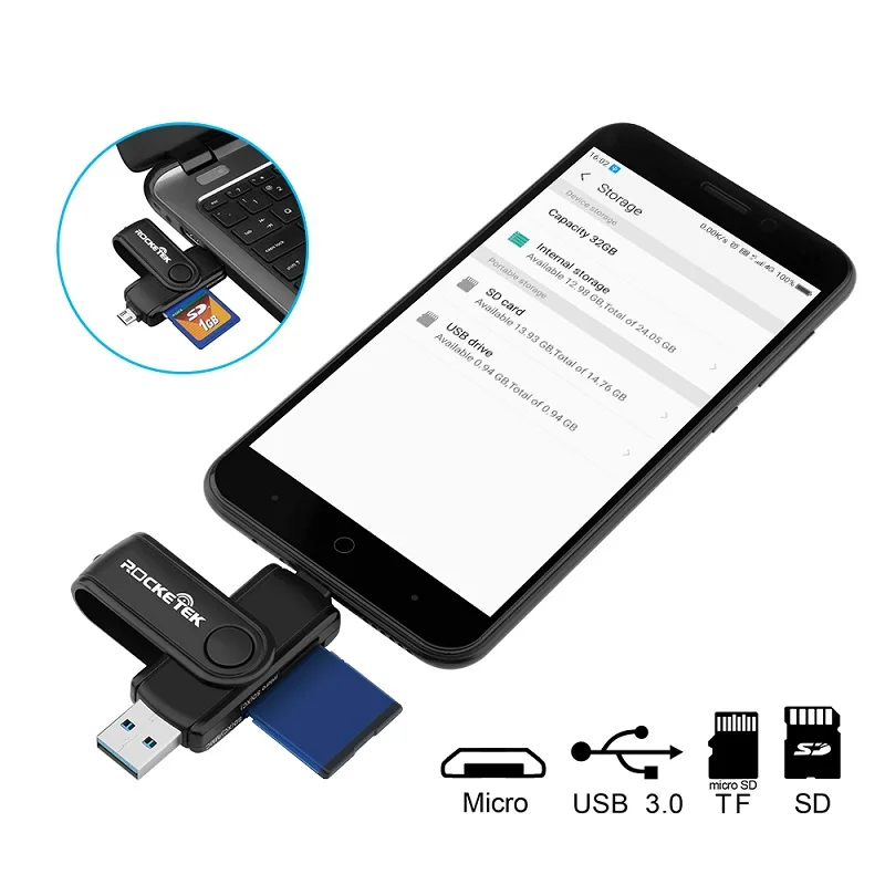 ROCKETEK US 3.0 Card Reader Multi 2 in 1 OTG Memory Card Reader 5Gbps Adapter For SD/TF Micro SD Computer Laptop Accessories. ROCKETEK US 3.0 Card Reader Multi 2 in 1 OTG Memory Card Reader 5Gbps Adapter For SD/TF Micro SD Computer Laptop Accessories.