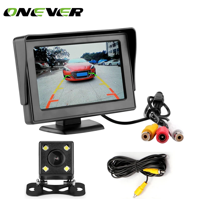 Onever 2в1 TFT lcd 2 видео вход 4,3 дюймов монитор парковки автомобиля с камерой заднего вида резервная парковка с 6 м RCA видео кабель