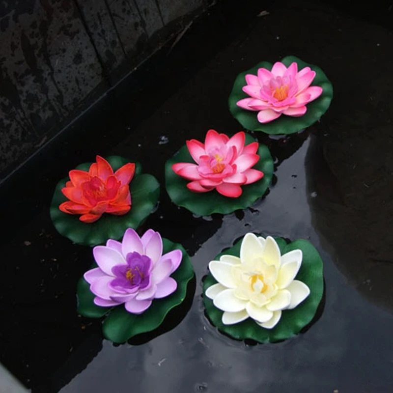 Artificial Fake Floating Flowers Lotus Water Lily Plants Garden Tank