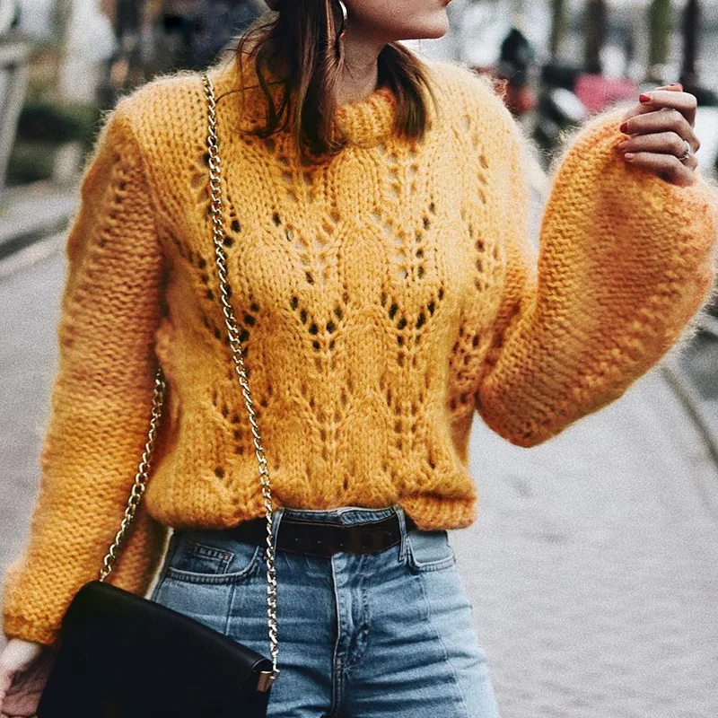 sweaters fashion 2018 womens yellow sweaters winter sweater knitting pullovers christmas sweater  hollow out jumpers ladies