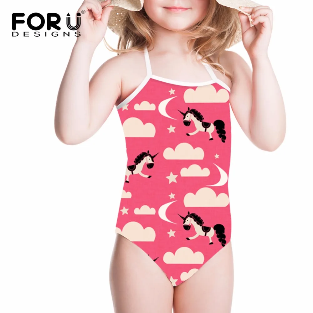 

FORUDESIGNS Children Swimwear Rainbow Unicorn Printed Swimsuit for Girls One-piece Suits Baby Bathing Suit One Piece Beachwear