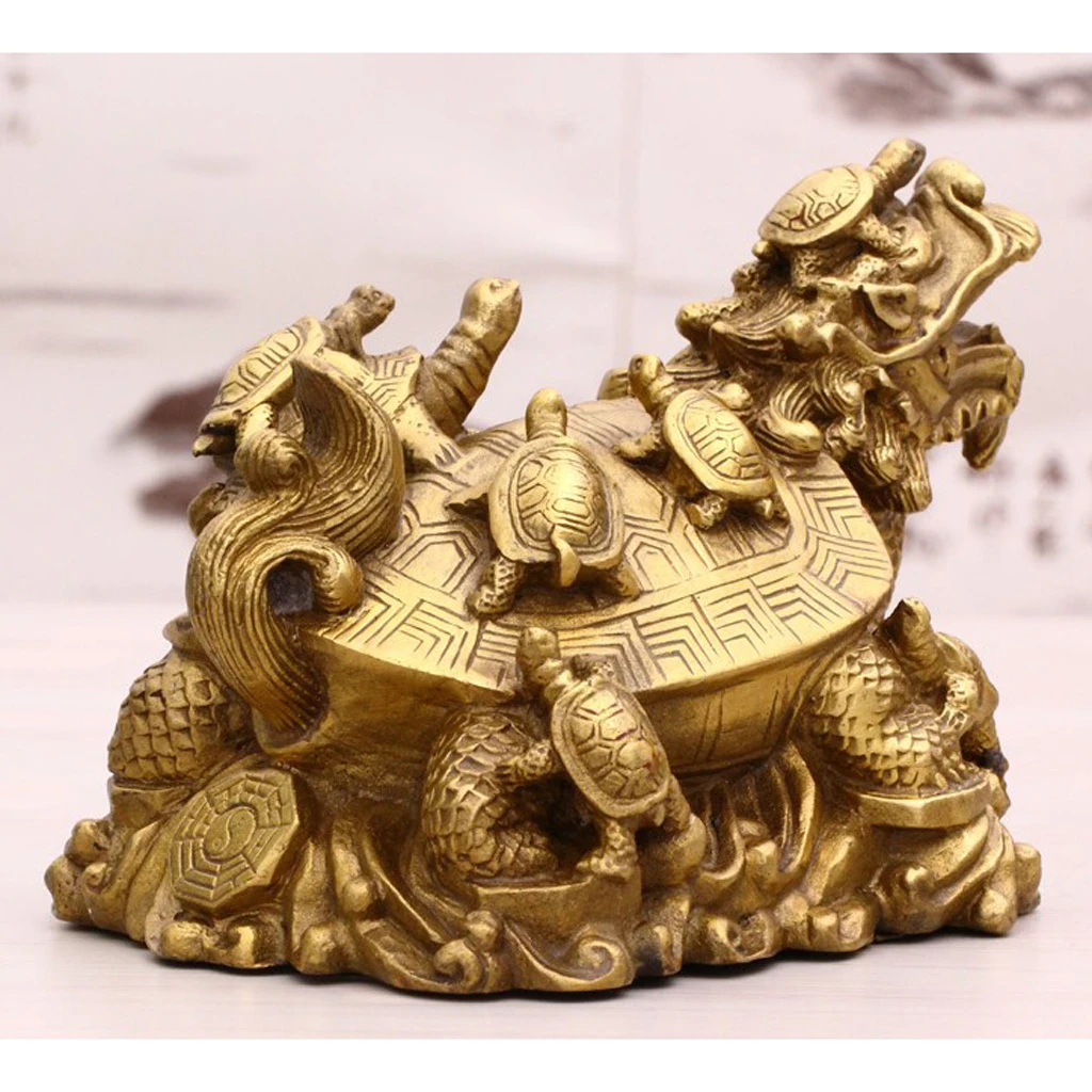 Dragon Turtle Feng Shui Copper Wealth Lucky Wealthy Attaching Money Mascot Home Decor Figure Miniatures Craft	