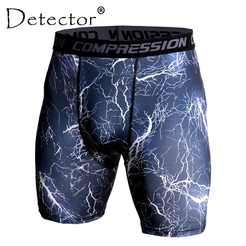 Detector Men's Running Fitness Jogging Tights Leggings Compression Elastic Quick Dry Print Gym Athletic Workout Man Shorts | Спорт и