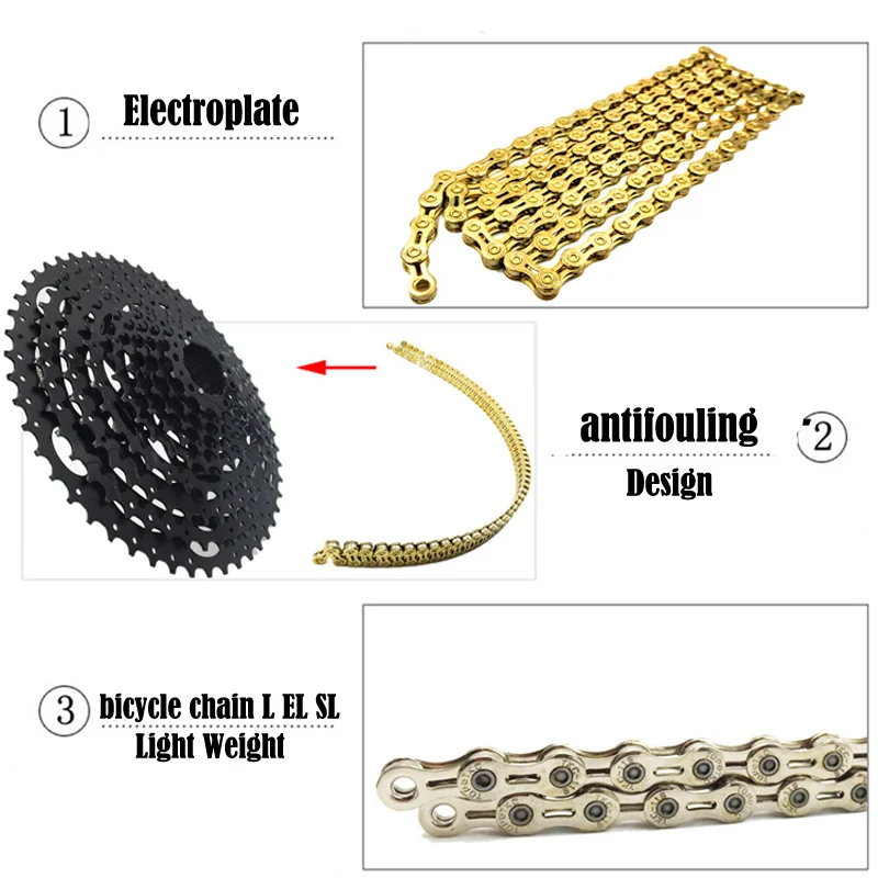 Top Light weight 8/9/10/11 speed road mtb mountain bike bicycle chains 8s 9el 10SL 11EL X10SL X10EL 116Links Chain Gold 10 Speed 2