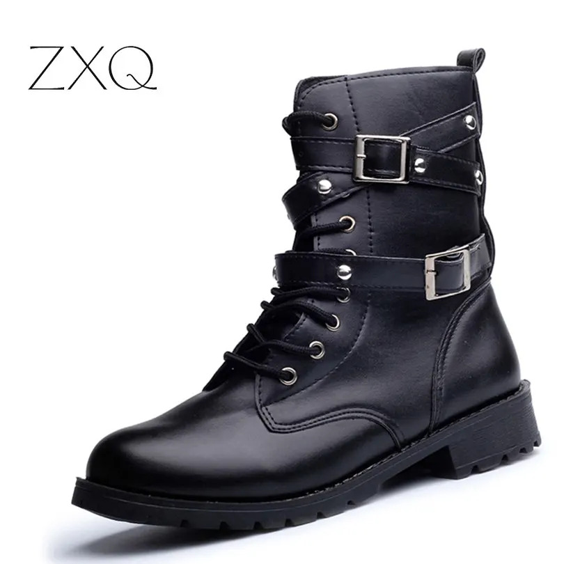 Billig Heißer Verkauf Mode Frauen Motorradstiefel Damen Weinleseniet Kampfarmee Punkgoth Ankle Schuhe Biker Leder Herbst frauen stiefel
