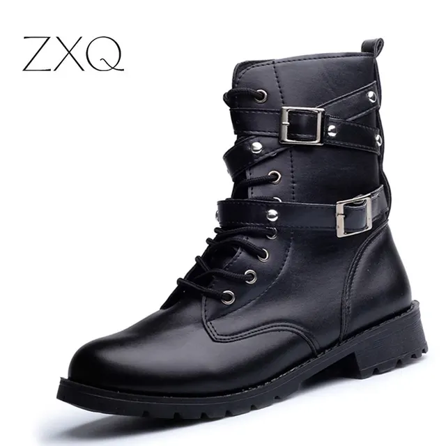 $US $16.12  Hot Sale Fashion Women Motorcycle Boots Ladies Vintage Rivet Combat Army Punk Goth Ankle Shoes Bike