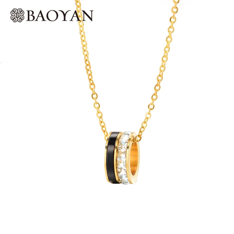 

Baoyan Fashion Necklace Women Black Shell Cubic Zirconia Pendant Necklace Gold Chain Ol Shiny Collier Femme Chokers Jewellery