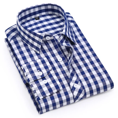 Men's Stylish Checkered Plaid Pattern Dress Shirts Patch Chest Pocket Smart Casual Standard Fit
