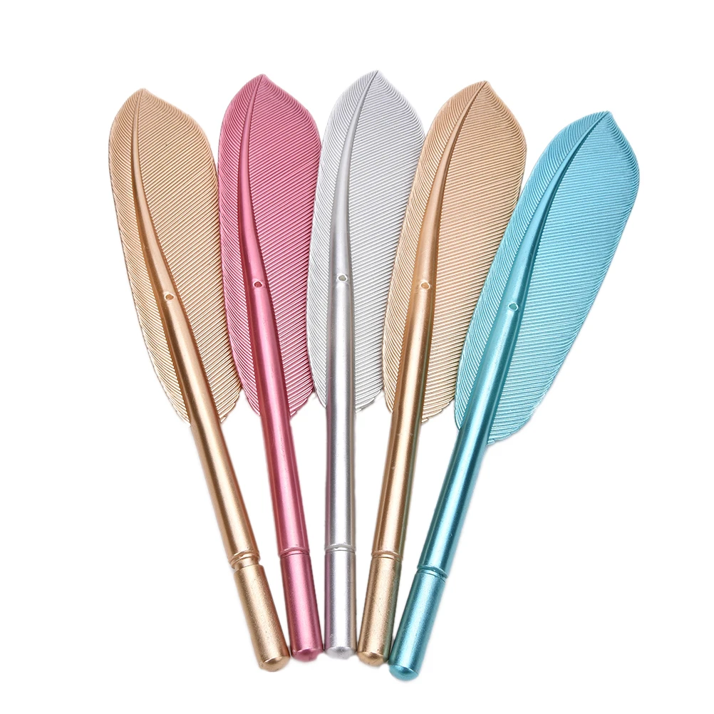 

Cute Feather Metal Handle Stationery Personality Neutral Ballpoint Pen Novelty Fashion 3D Feather Shaped School Signature Pen