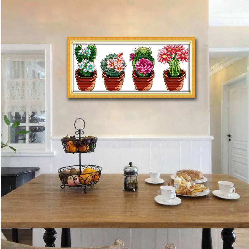 Красивый кактус Красочные цветы горшок paintin 14CT11CT Счетный крестиком набор