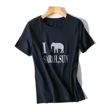 Хлопок полиэстер смесь Oneck Женская модная Милая футболка с принтом букв короткий рукав темно-синий S/XL Розничная оптом