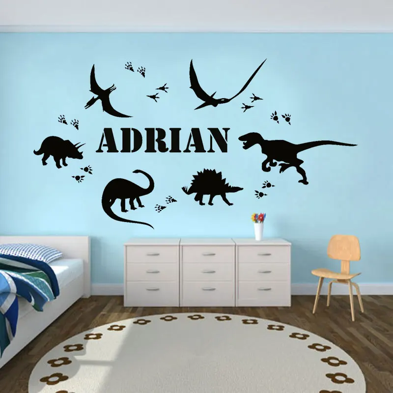 

Jurassic Park Dinosaur Footprint Custom Personalized Name Vinyl Wall Sticker Art Home Decor Boys Room Decal Removable Mural D601