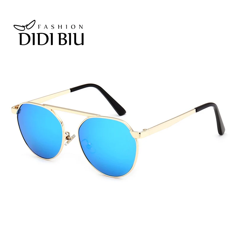 C4 Gold Blue DIDI корейский дети неправильный овал солнцезащитные очки для девочек мальчиков покрытие зеркало UV400 очки плоский верх металлическая оправа детские очки Oculo CN874 - Цвет линз: C4 Gold Blue
