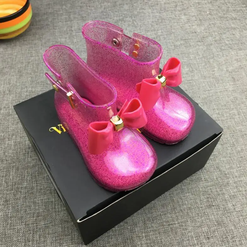 Детские ботинки; водонепроницаемые резиновые Прозрачные ботинки с бантиками для младенцев; ботинки для девочек; детские непромокаемые ботинки; детская непромокаемая обувь для мальчиков - Цвет: 1