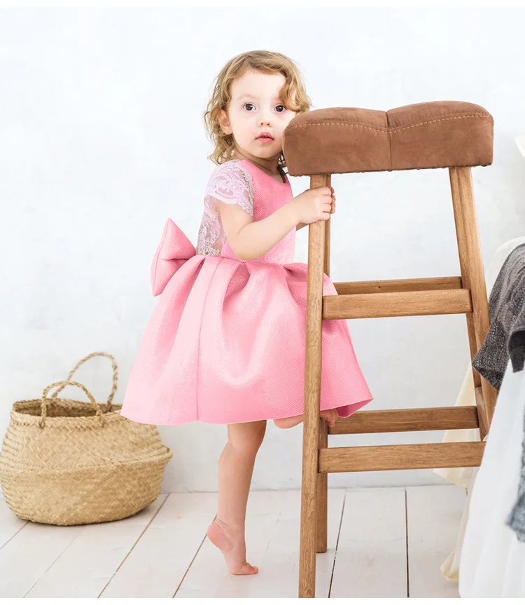 

Pink & Blue Flying Sleeves Lace Bow Backless Fairy infant toodle baby Princess Dress Newborn Baby Dresses