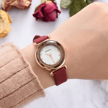 

Women Round Dial Quartz Watch Rose Gold Frame Rhinestones Casual Wristwatch Holiday Birthday Gifts