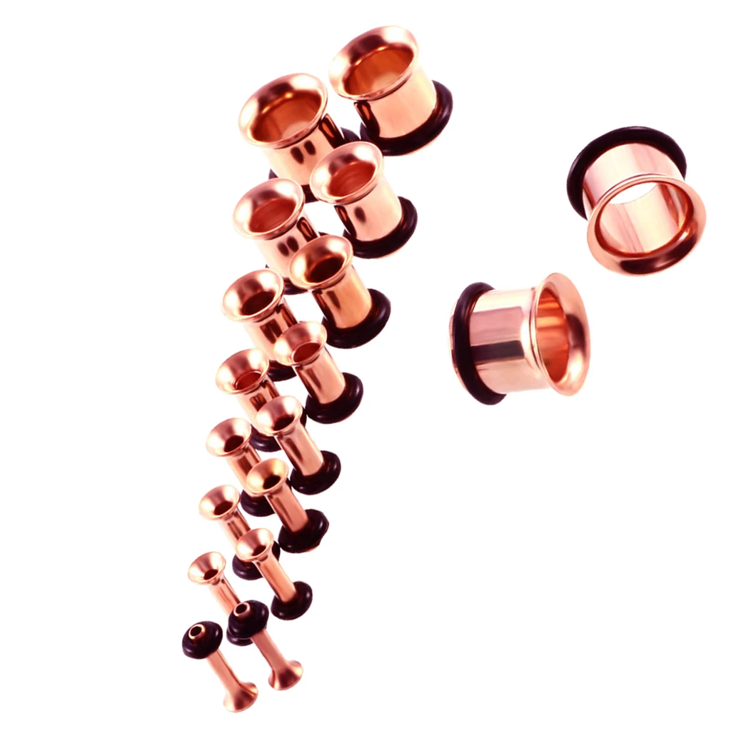 MagiDeal 18pcs/Pack 14G-00G Kit Assorted Stainless Steel Ear Plug Stretching Kit Single Flared with Rubber O-ring