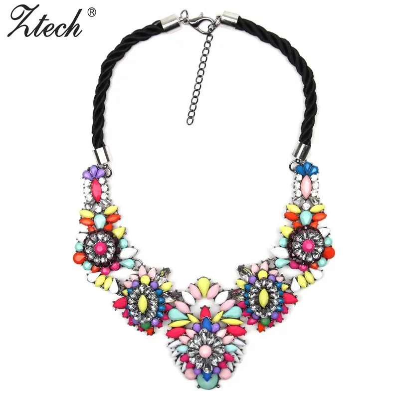 New 2016 fashion brand jewelry luxury Braided rope crystal necklace women Flower vintage bib statement necklaces
