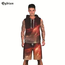 Qybian мужские наборы 3D вулканический принт модный хип хоп спортивный костюм топ+ брюки брендовая одежда мужской полиэстер и спандекс с капюшоном