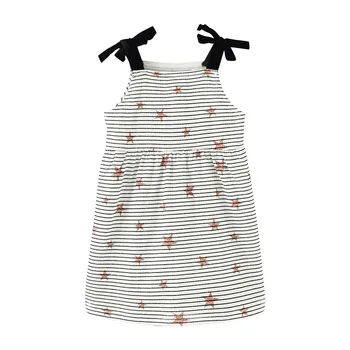 

Little Maven New Summer Kids White Sleeveless Striped Stars Printed Shoulder Straps Knitted 1-6yrs Cotton Girls Casual Dresses