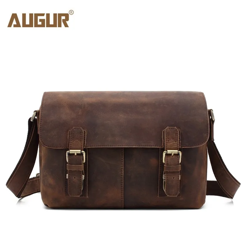 

AUGUR Brand Crazy Horse Men Handbags Retro Genuine Leather High Quality Crossbody Bag Men Buiniess Travel Shoulder Bags