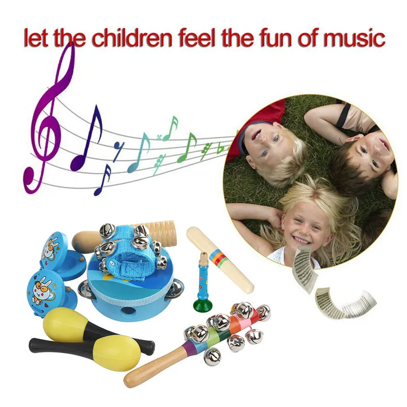 Wooden Percussion Musical Instrument Toy Set 11Pcs Educational Vocal toy celular brinquedo oyuncak juguete for children D4 | Игрушки и
