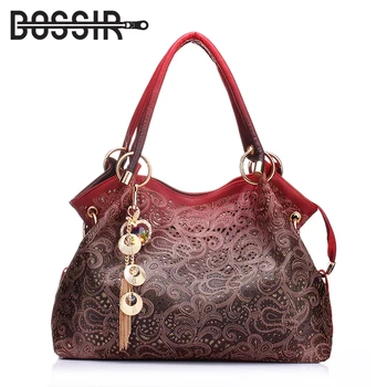 

Designer Handbags High Quality PU Leather Hollow Out Floral Pattern Tassel Sequined Female Tote Bag Women Handbag Shoulder Bags