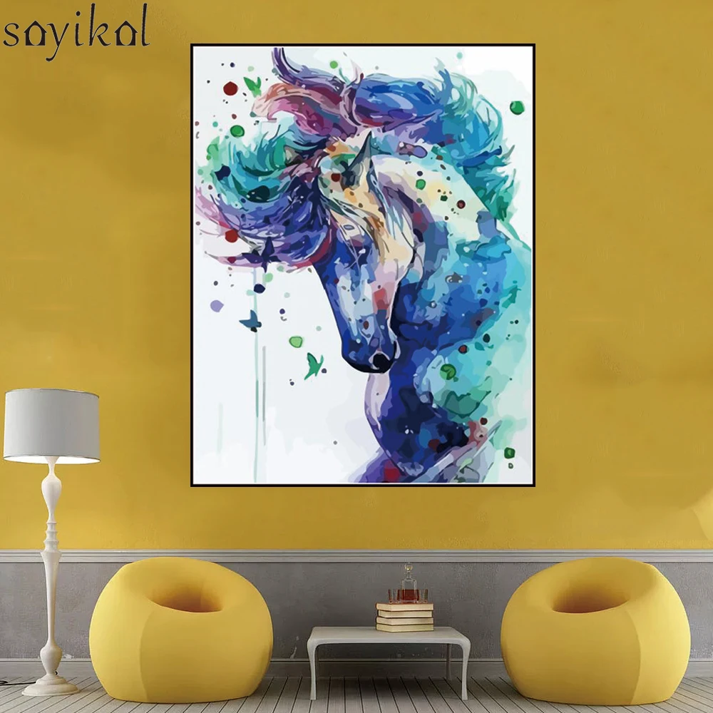 Сделай Сам Раскраска по номерам с рамкой абстрактная лошадь животные картина по номерам наборы краски по номерам DIY краски по номерам декор комнаты