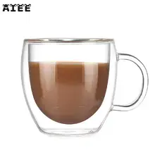Aiee новая технология прозрачная двойная лента настенная Изолированная стеклянная кофейная чайная чашки с ручкой стеклянная посуда молоко пиво суп кружки винного цвета