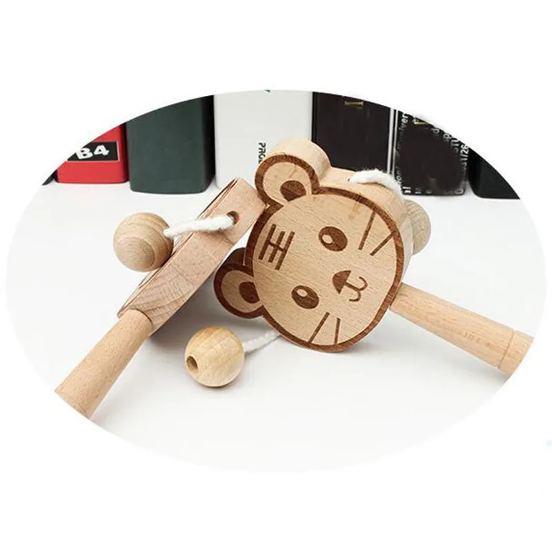 Деревянные детские музыкальные Игрушки для раннего образования, могут кусать мальчиков и девочек, развивающие интеллектуальные традиционные Мультяшные погремушки с животными