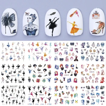 

12pcs/set Nail Art Sticker Retro Styles Slider Watercolor Ink Ballet Dancing Women Accessoires Tips for Nail Polish TRBN889-900