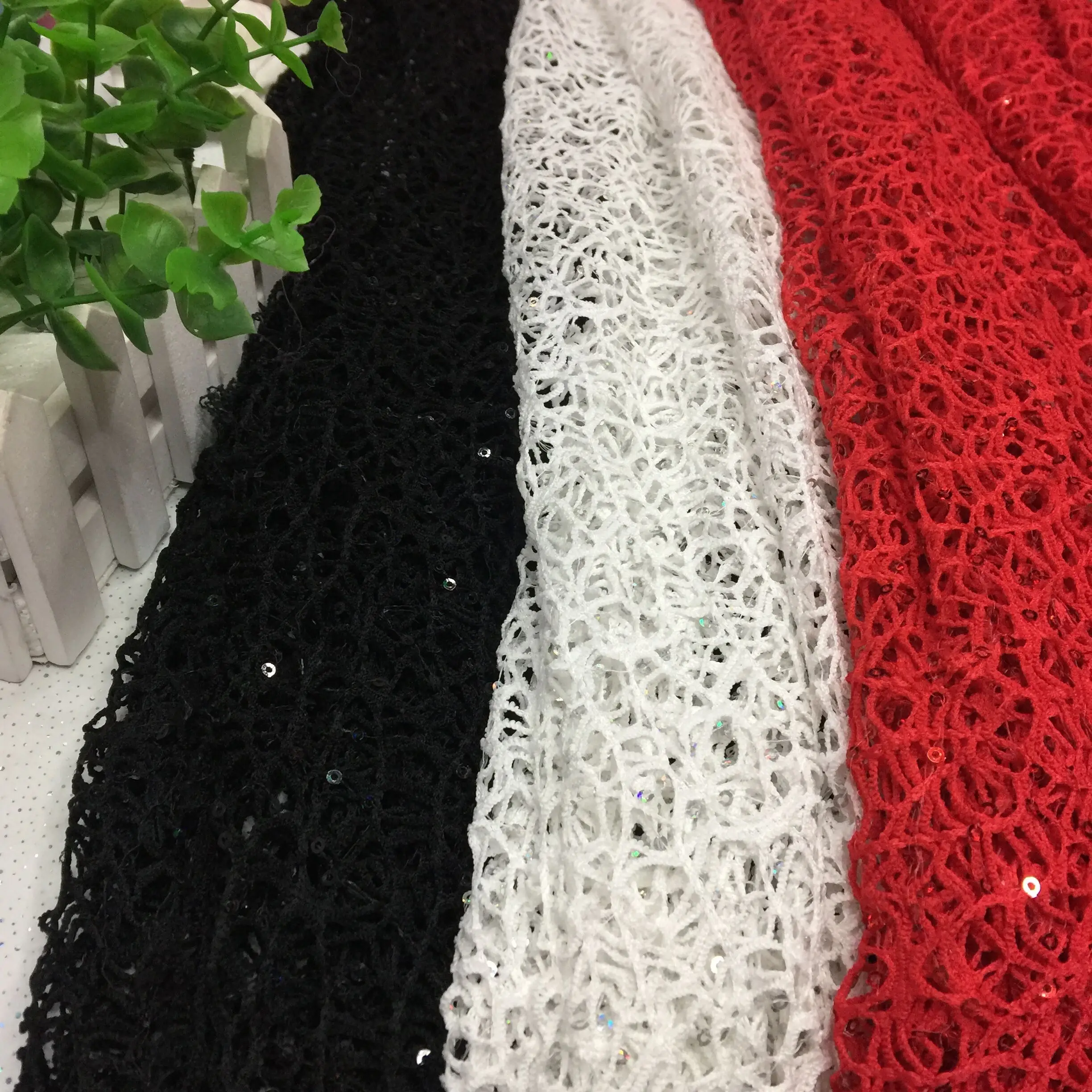 

Knitted Embroidered Sequin Net Spider Web Lace Fabric DIY Dress Cloth Home Decor Material telas de algodon para patchwork