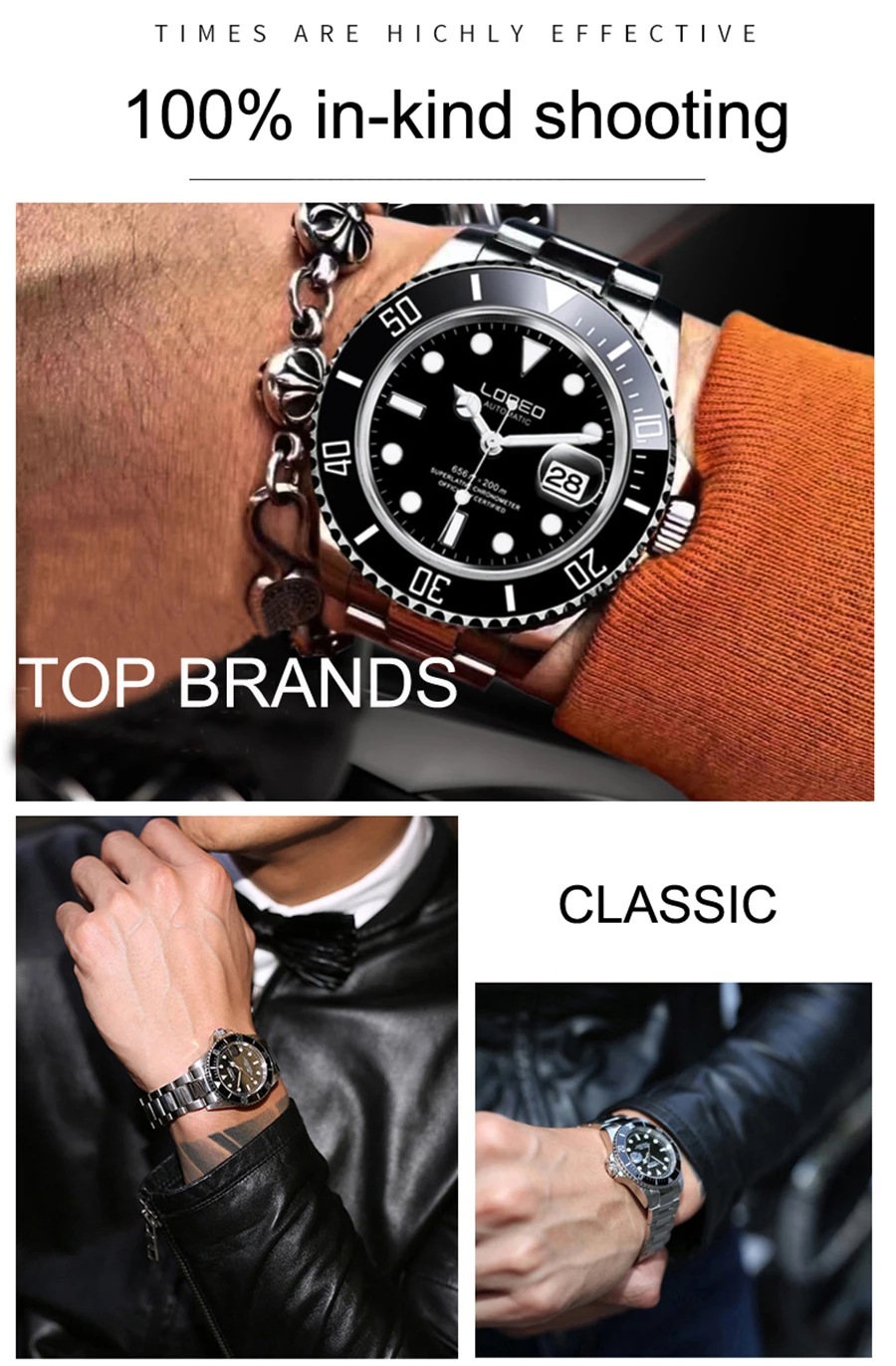 LOREO мужские часы Топ люксовый бренд 200 м водонепроницаемые спортивные наручные часы Военная нержавеющая сталь Часы Relogio Masculino