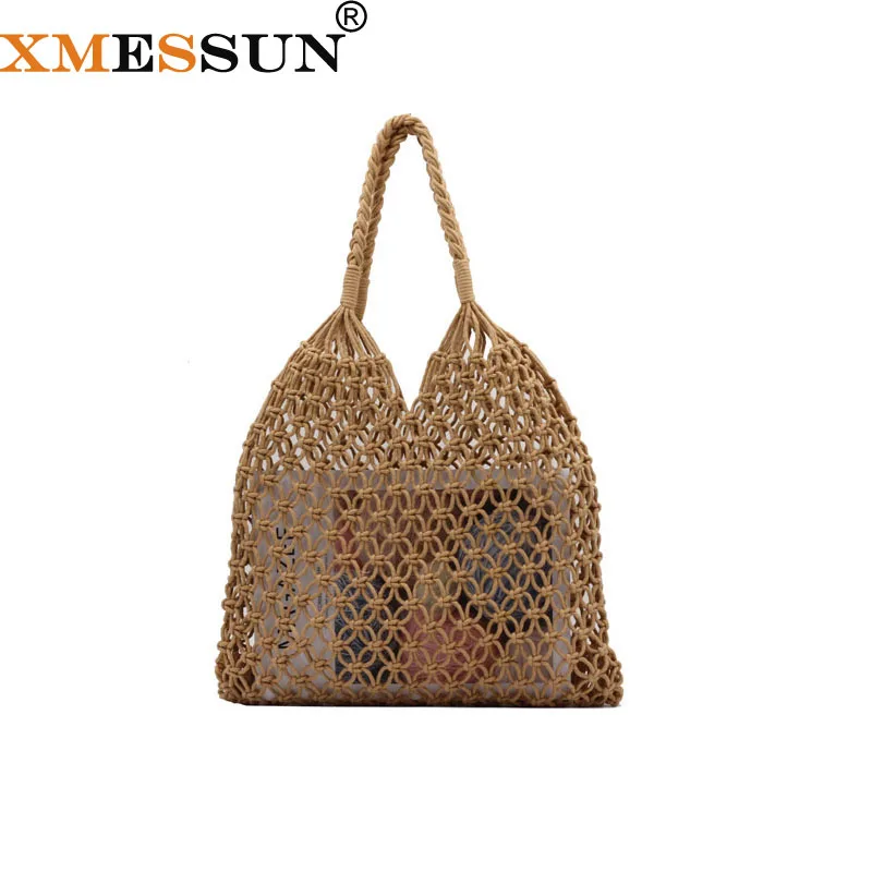 

Rope Weaving Hollow Straw Bag Reusable String Shopping Grocery Bag Shopper Tote Mesh Net Woven Cotton Bag Hand Totes Ins Popular