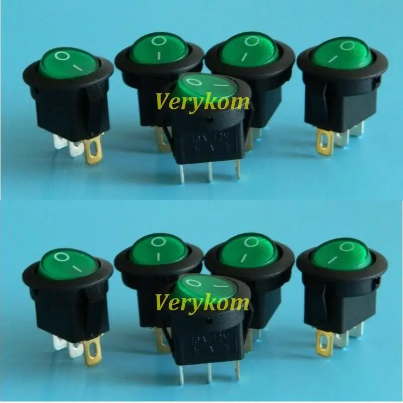 

10x Free Shipping High Bright 12V 16A Green LED Light Car Boat Round Rocker ON/OFF SPST Switch 3 Pins With LED Toggle Switch