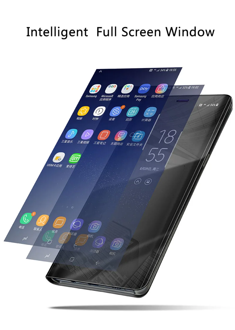 Зеркальный флип-чехол для samsung Galaxy Note 8, S6, S7 Edge, S8 Plus, J3, J5, J7, прозрачный умный чехол с окошком для просмотра, для iphone 6, 6s, 7, 8 Plus, X