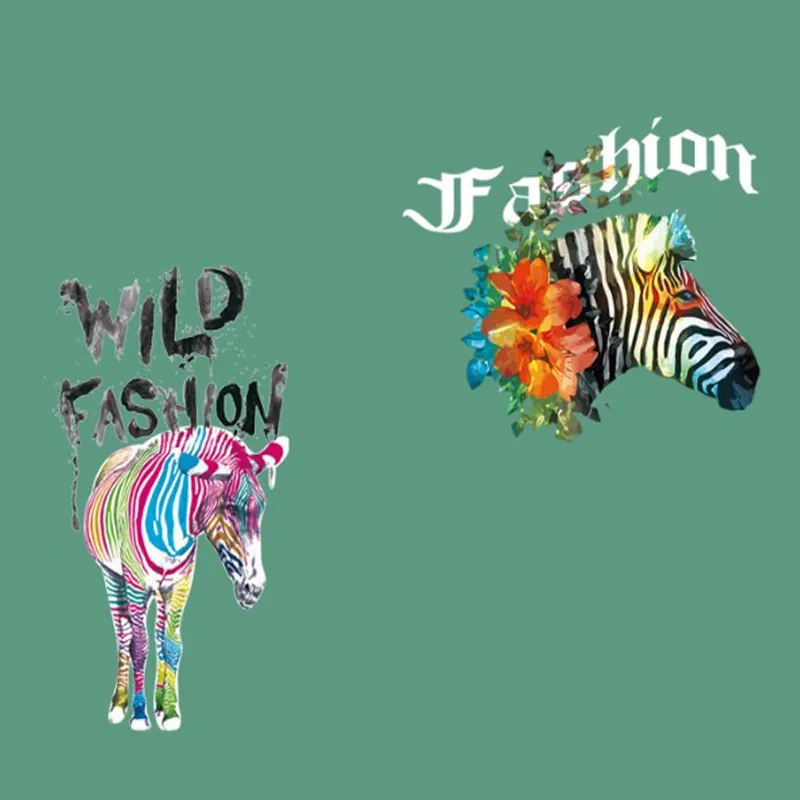 

5PCS Colorful striped flowers zebra Heat Transfer Stickers DIY Accessory A-Level Washable Appliques Badges For Jacket T-shirt