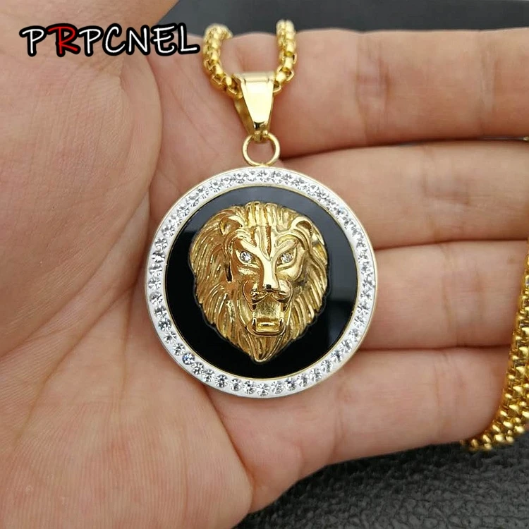 

Drop shipping Hip Hop Iced Out Micro Pave Cubic Zircon Lion Head Gold Color Pendant Necklace Charm For Men Jewelry Gift