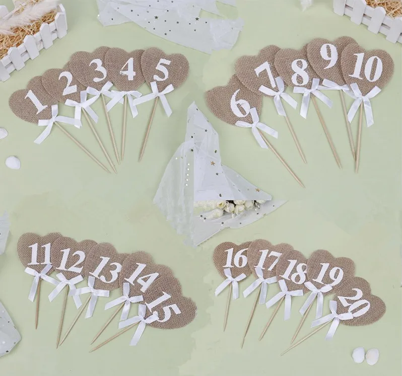 

1-10 & 11-20 Heart Shape Banner WeddingTable Card Table Numbers Vintage Wedding Decoration Table Cards Jute Burlap Reception